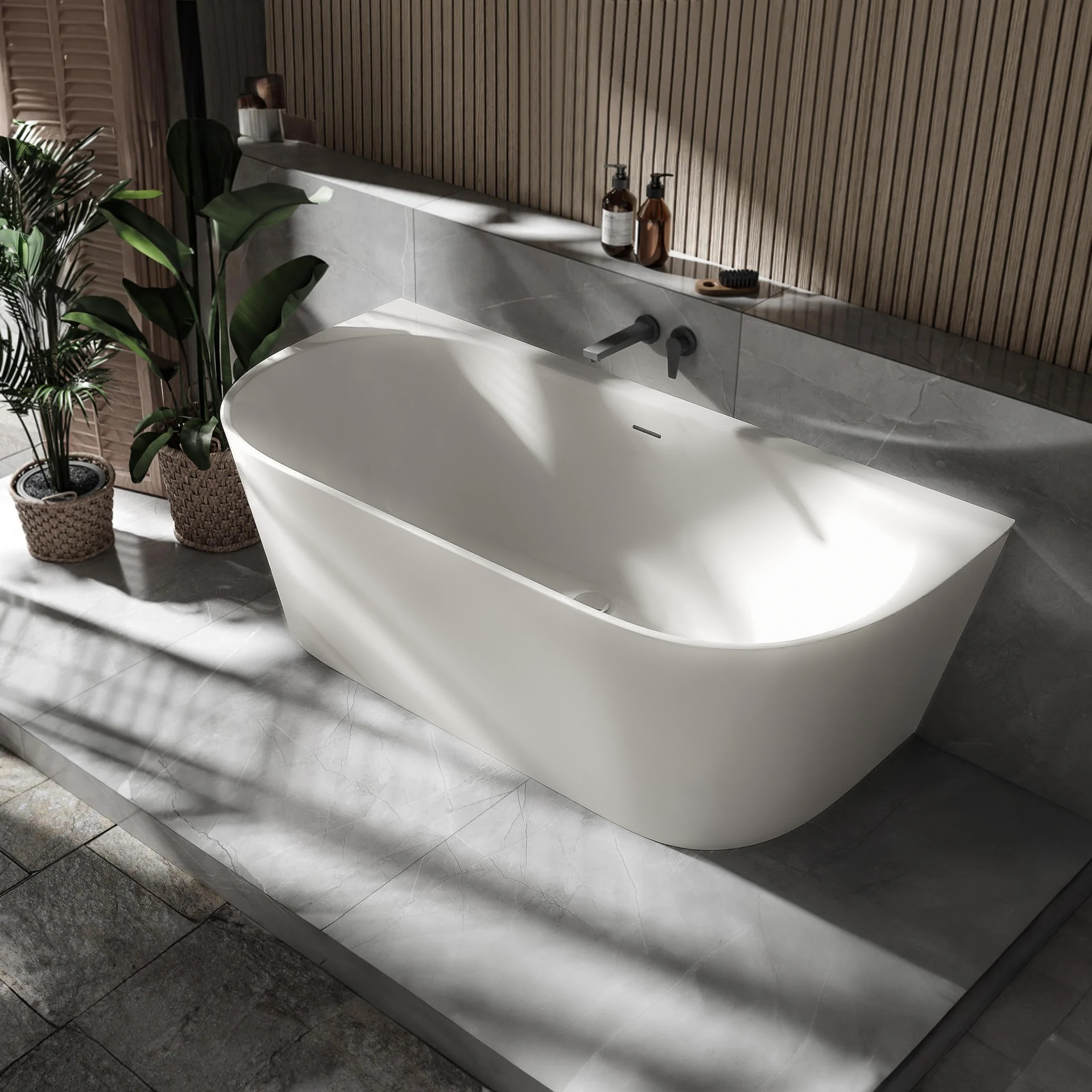 Baignoire semi-îlot NORA acrylique blanc mat - 170 x 80 cm