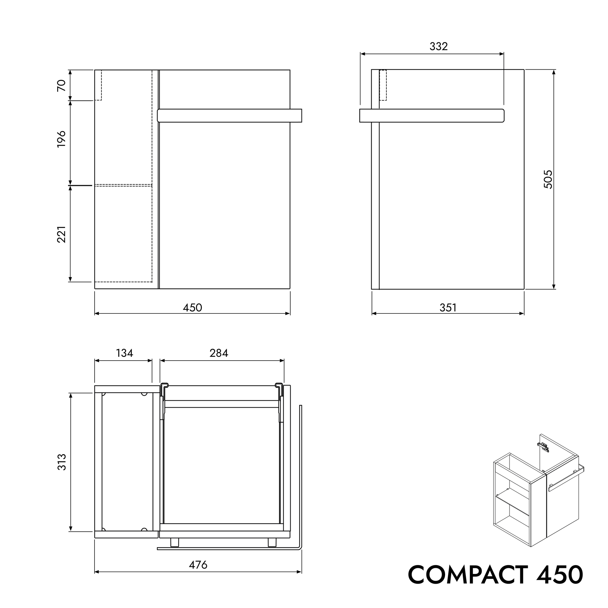 Ensemble de meubles de salle de bain pour WC invités COMPACT 45 cm avec lavabo