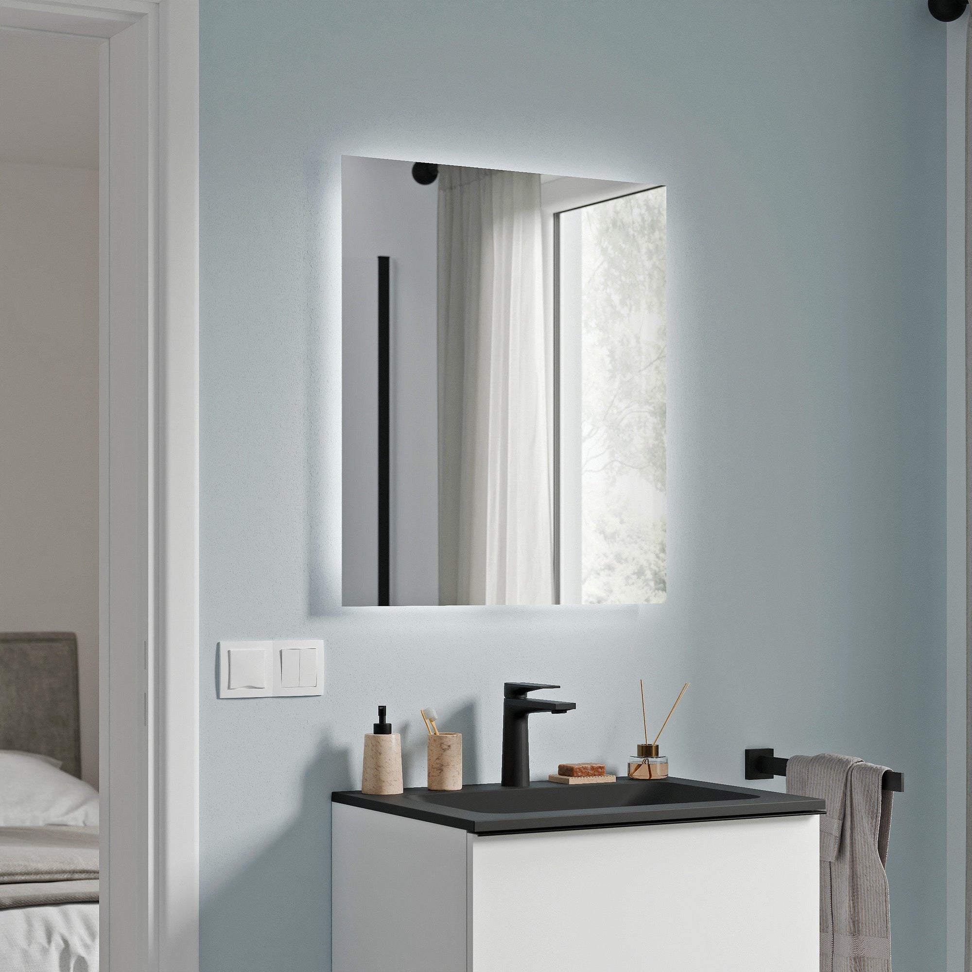 Ensemble de meubles de salle de bain KONDA 50 cm avec lavabo en marbre minéral