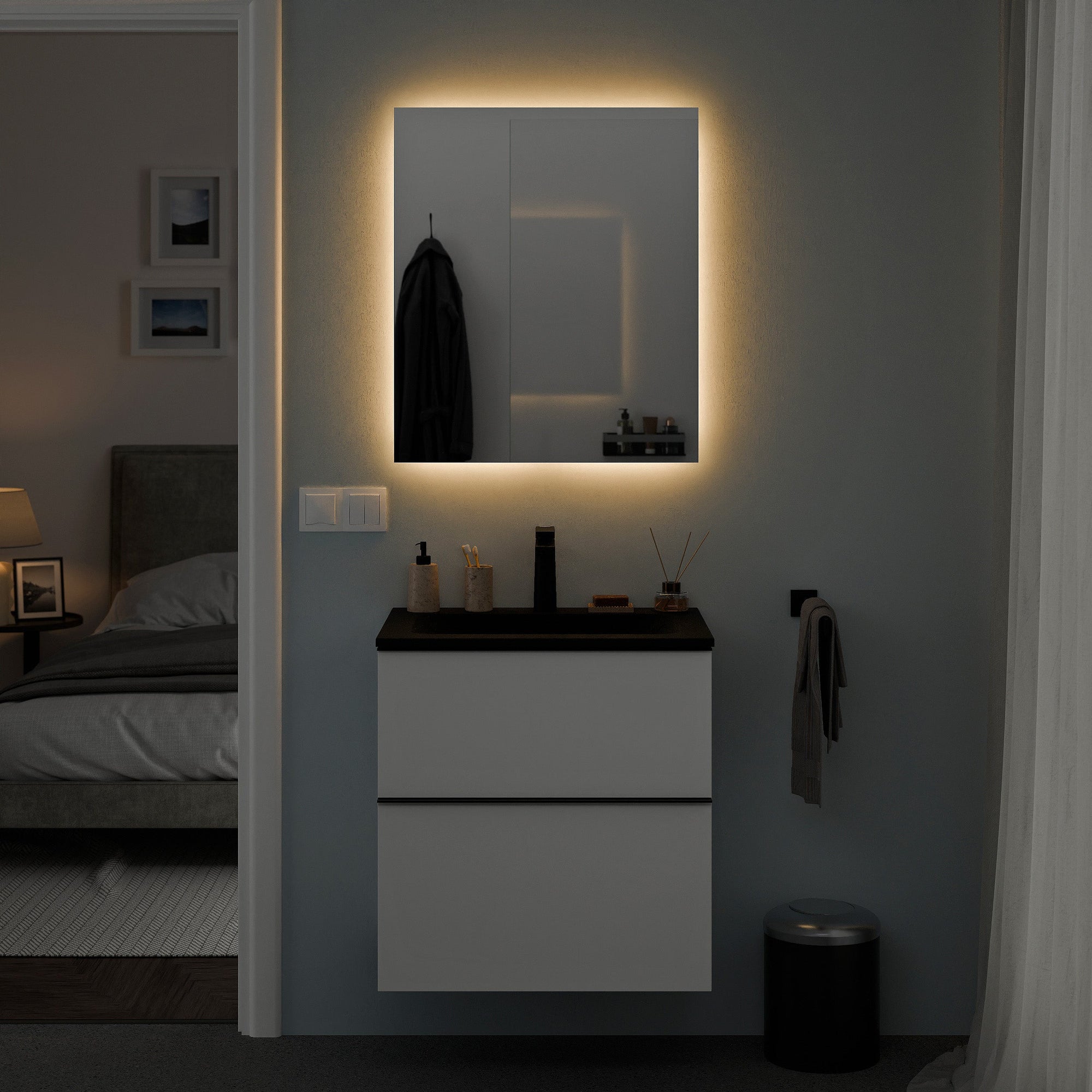 Ensemble de meubles de salle de bains KONDA 50 cm avec lavabo en résine minérale
