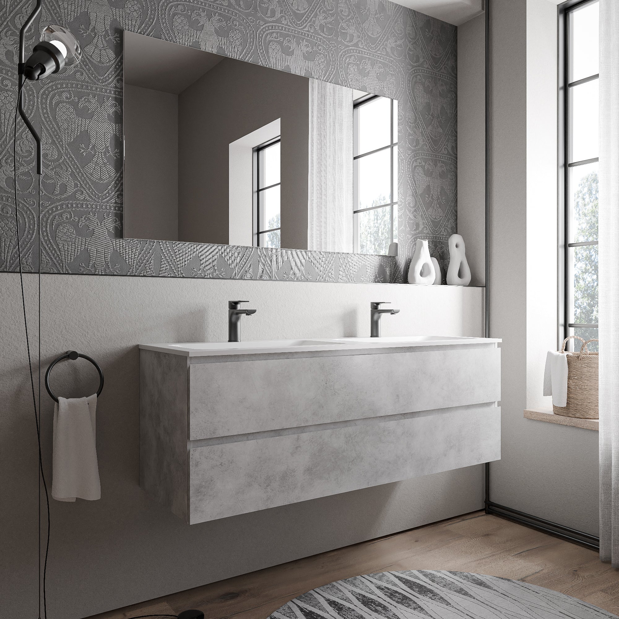 Meuble salle de bain AVA 160 cm - avec vasque en fonte minérale CREAM - couleur au choix
