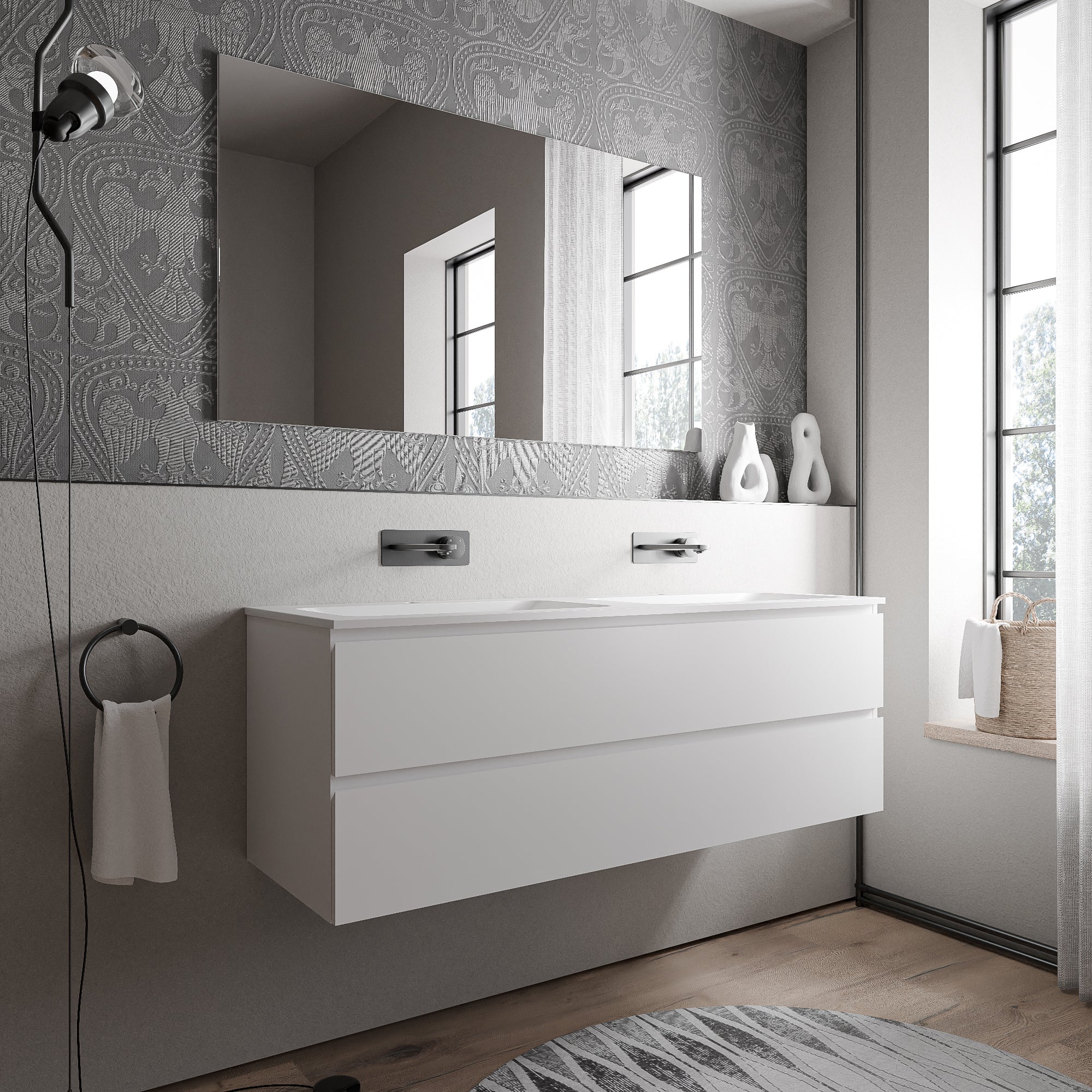 Meuble salle de bain AVA 160 cm - avec vasque en fonte minérale CREAM - couleur au choix