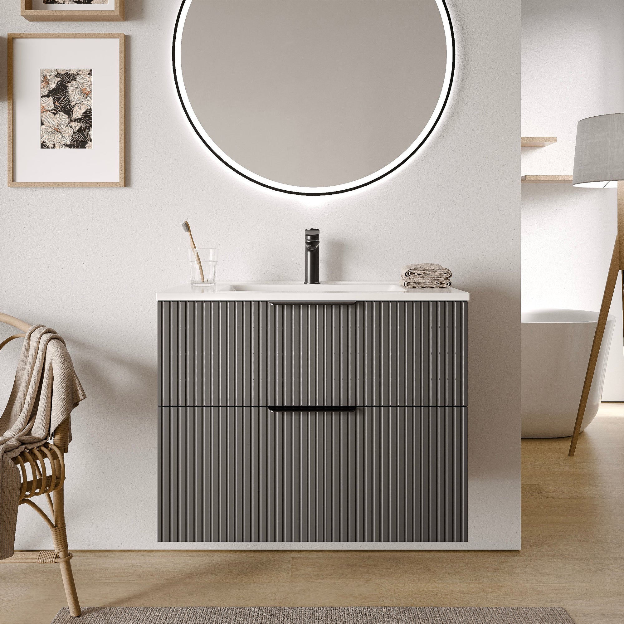 Ensemble de meubles de salle de bain TIM 80 cm avec vasque en céramique