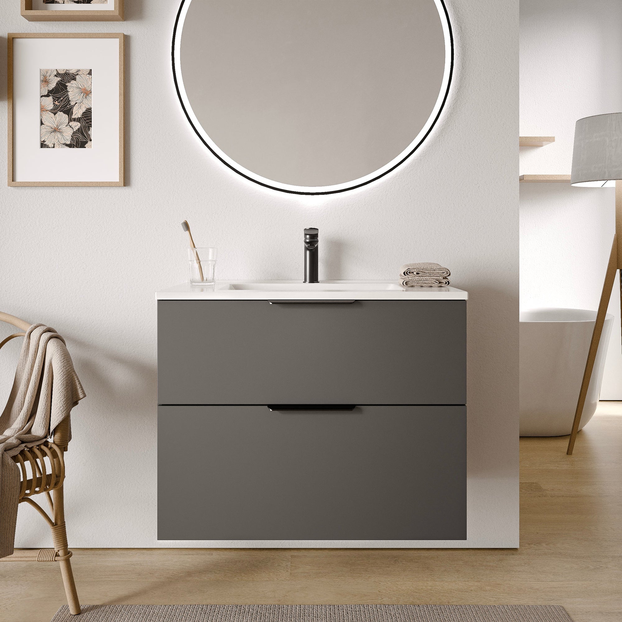 Ensemble de meubles de salle de bain TIM 80 cm avec vasque en céramique