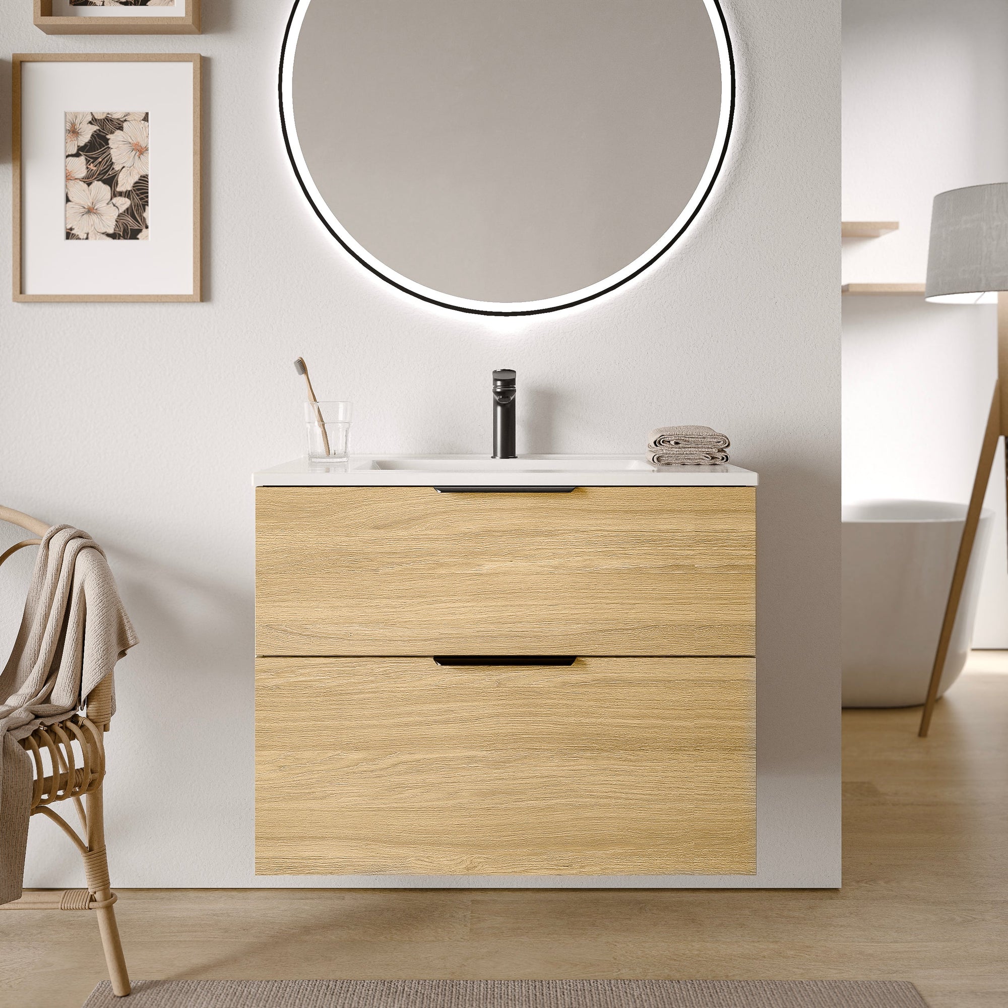 Ensemble de meubles de salle de bain TIM 80 cm avec vasque en céramique