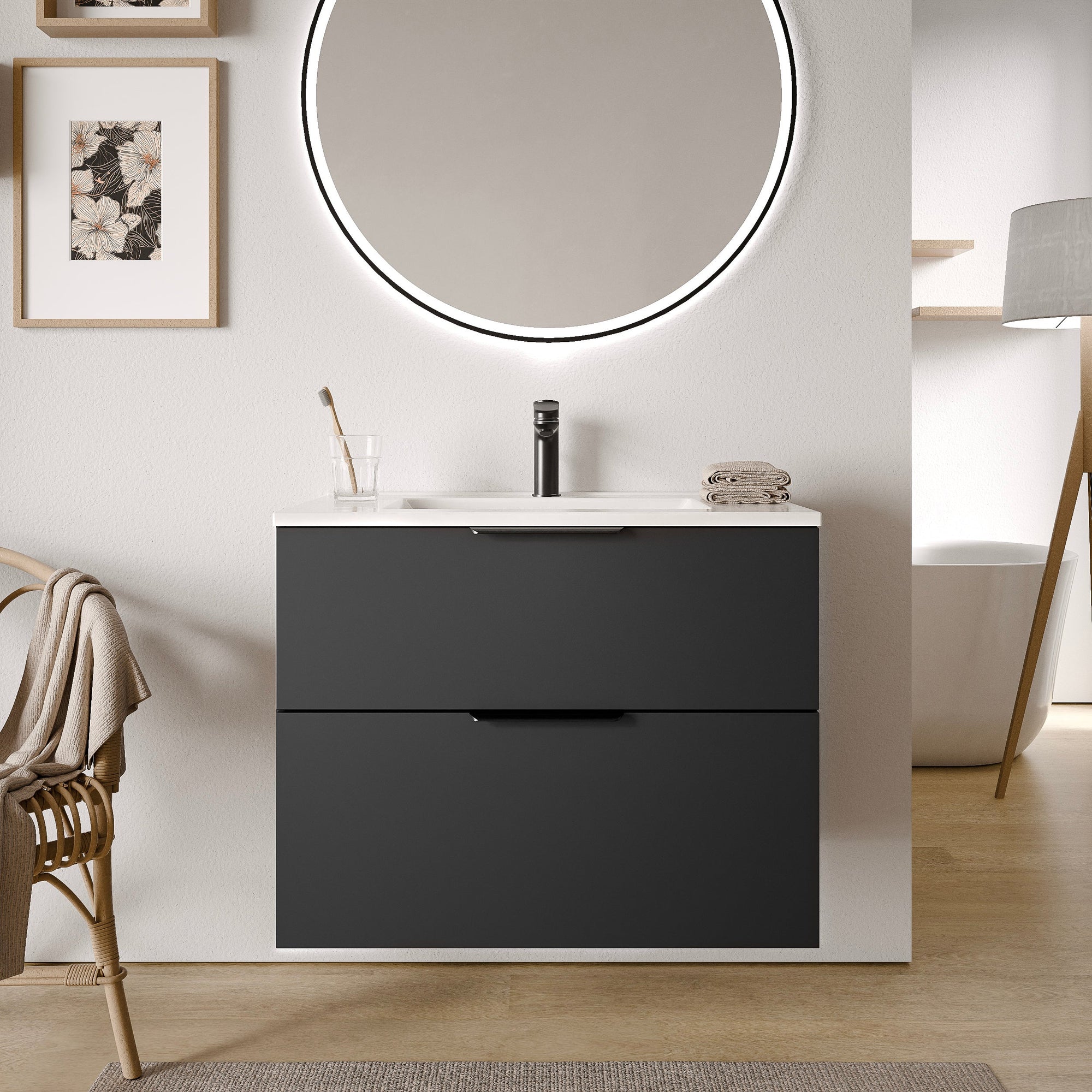 Ensemble de meubles de salle de bain TIM 80 cm avec vasque en céramique