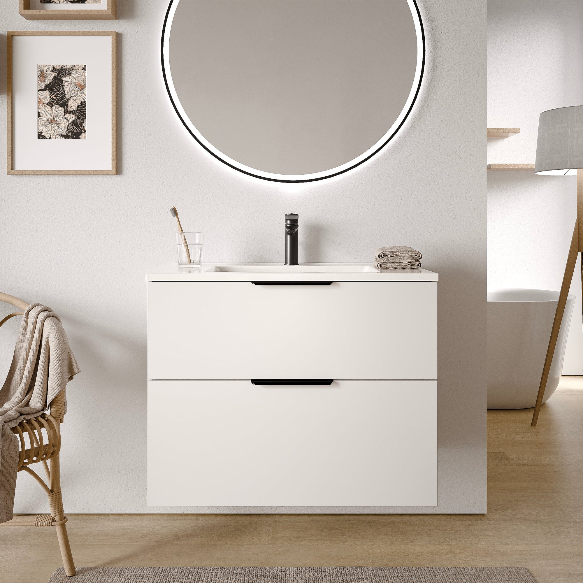 Ensemble de meubles de salle de bain TIM 80 cm avec vasque en céramique