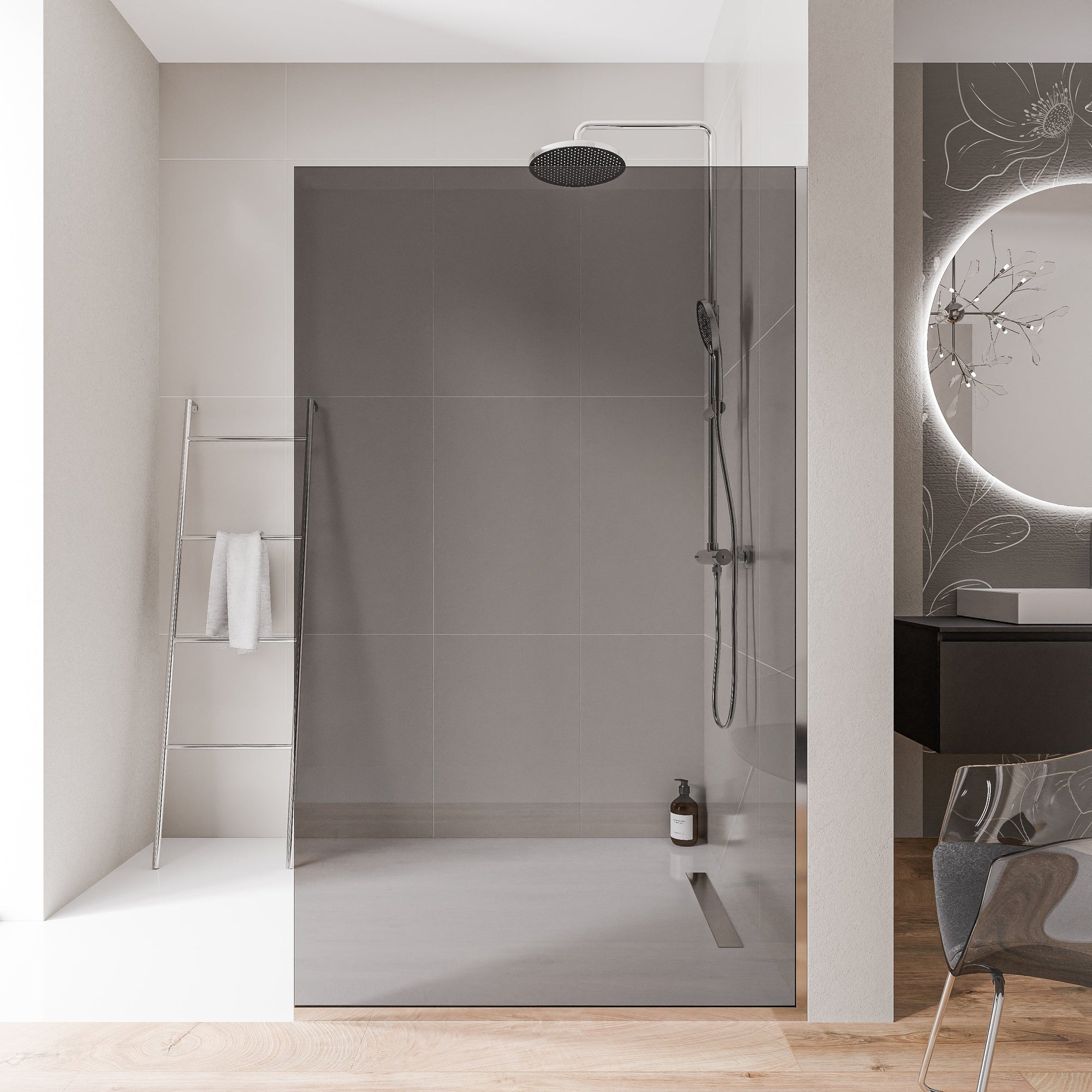 Paroi de douche à l'italienne EX102 - Verre nano 10 mm gris fumé