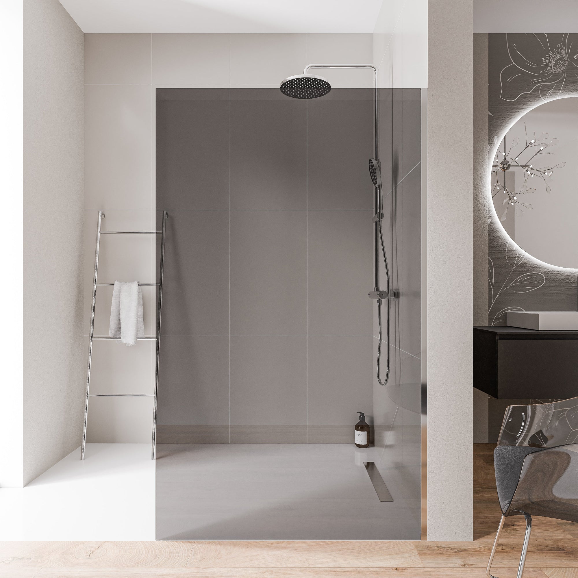 Paroi de douche à l'italienne EX102 - Verre nano 10 mm gris fumé