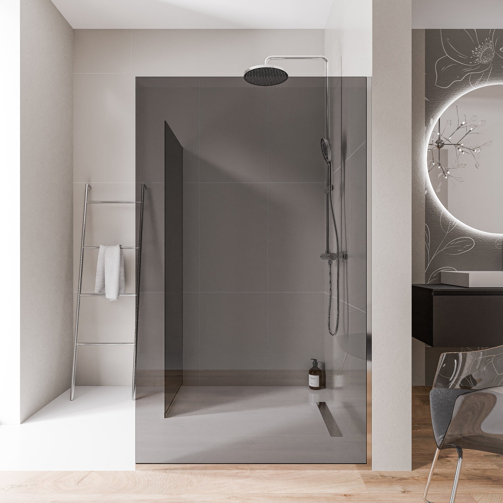Parois de douche à l'italienne EX102 - Verre nano 10 mm gris fumé