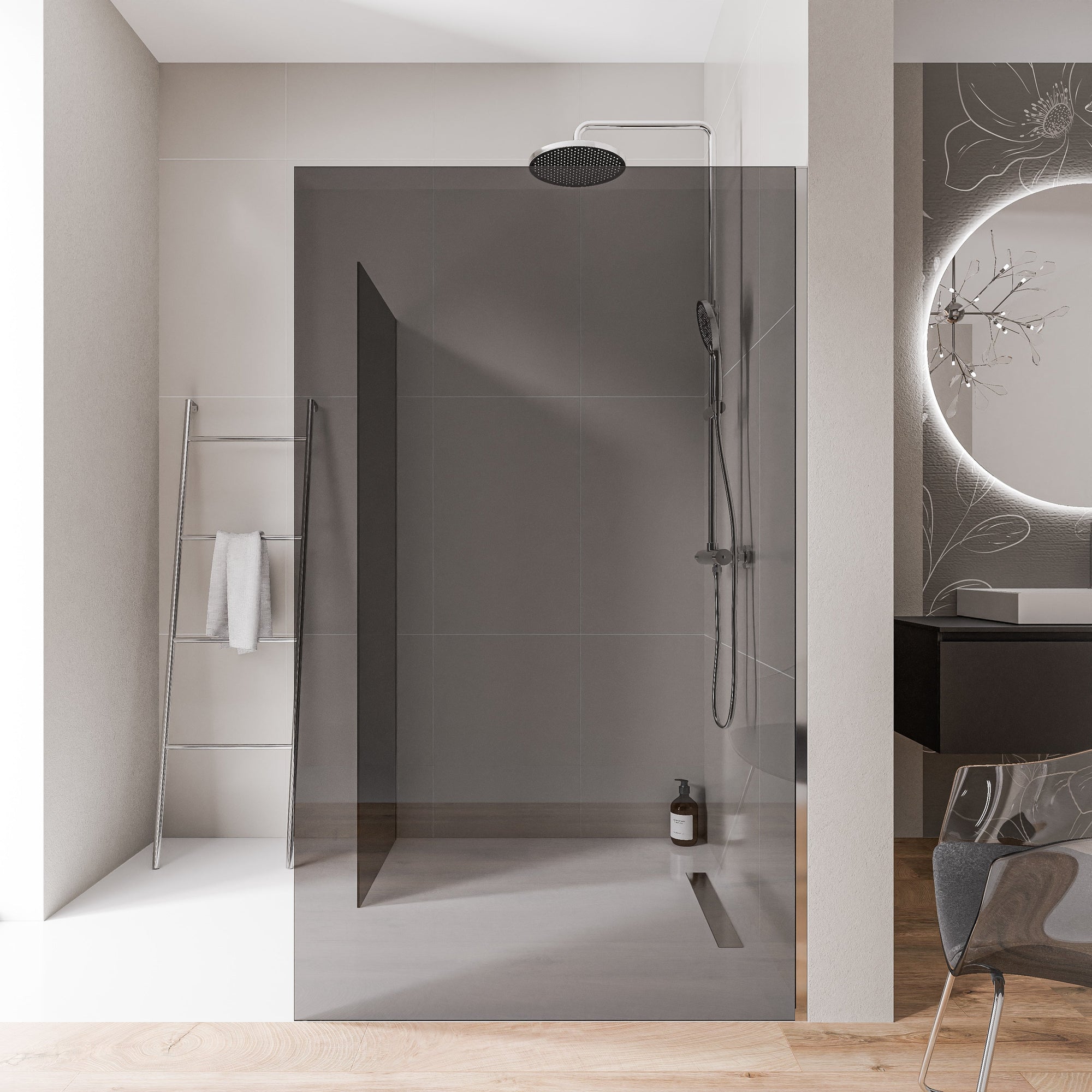 Parois de douche à l'italienne EX102 - Verre nano 10 mm gris fumé