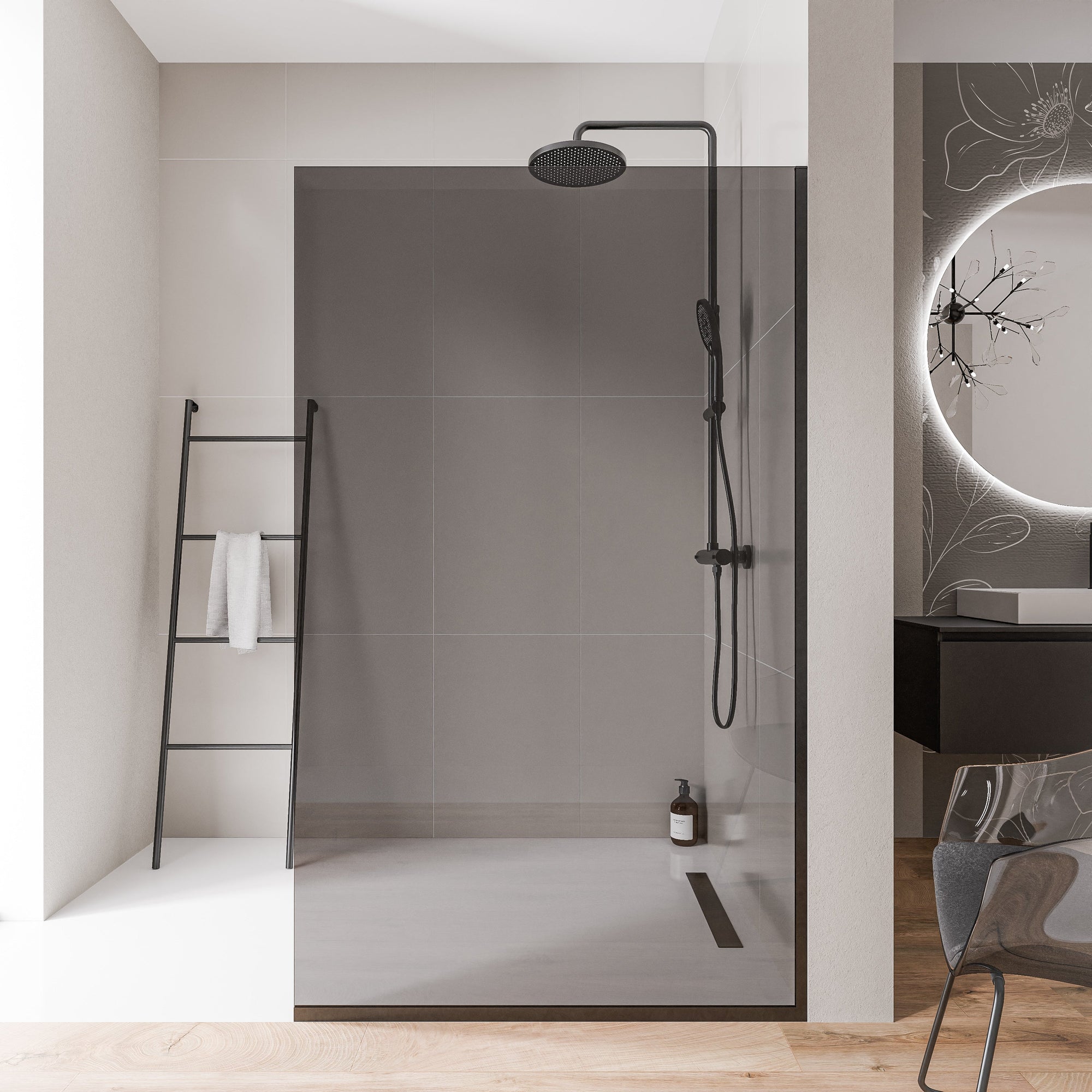 Paroi de douche à l'italienne EX102 - Verre nano 10 mm gris fumé