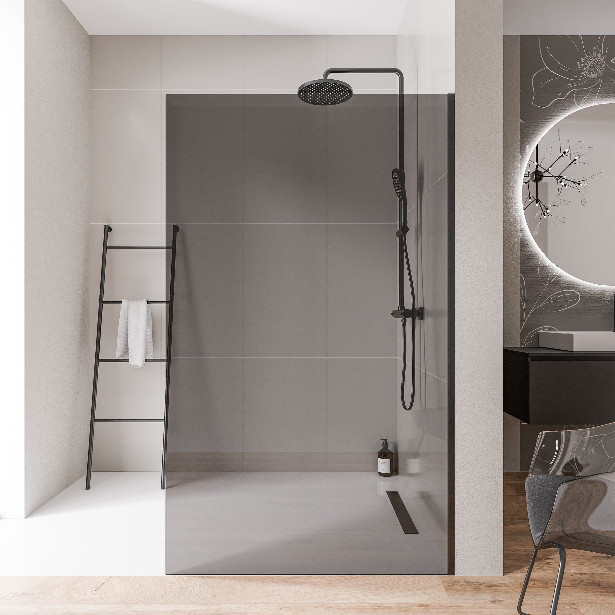 Paroi de douche à l'italienne EX102 - Verre nano 10 mm gris fumé