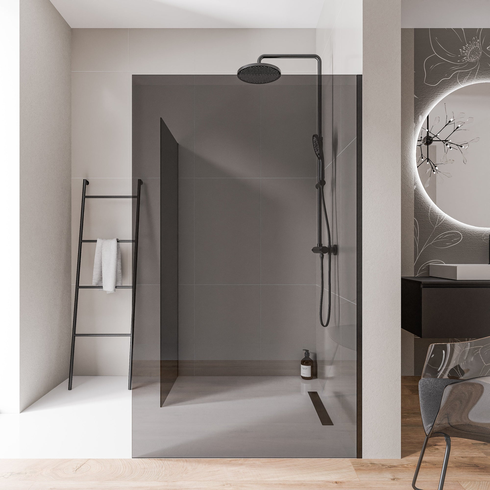 Parois de douche à l'italienne EX102 - Verre nano 10 mm gris