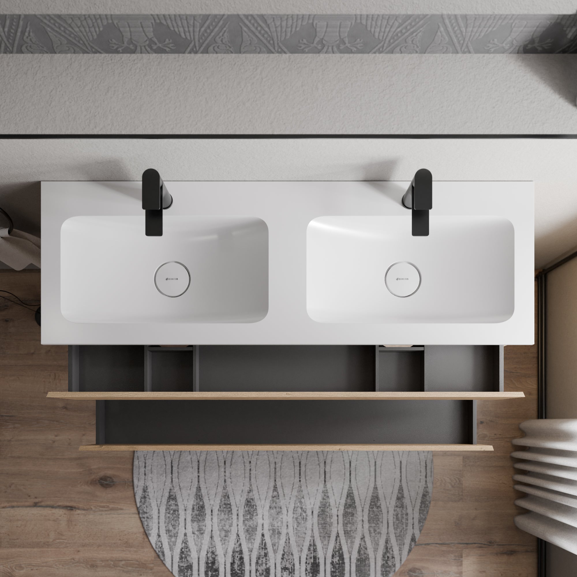Meuble salle de bain AVA 160 cm - avec vasque en fonte minérale CREAM - couleur au choix