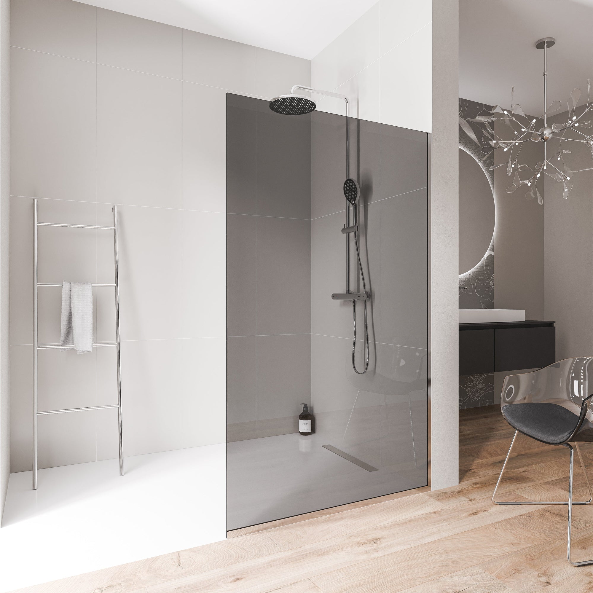 Paroi de douche à l'italienne EX102 - Verre nano 10 mm gris fumé