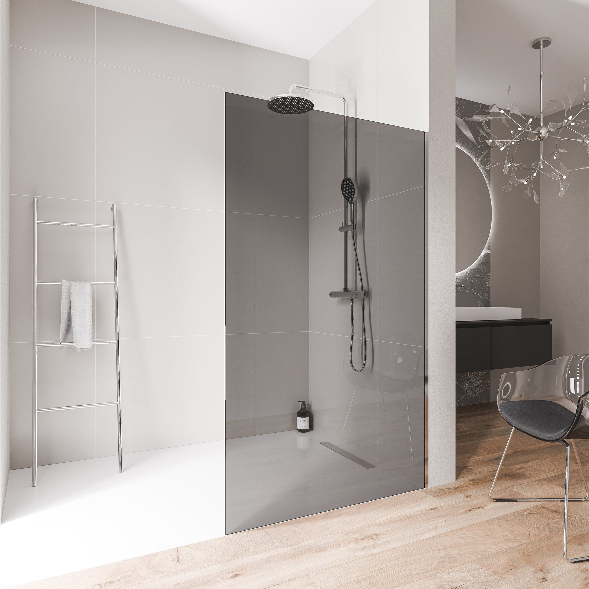 Paroi de douche à l'italienne EX102 - Verre nano 10 mm gris fumé