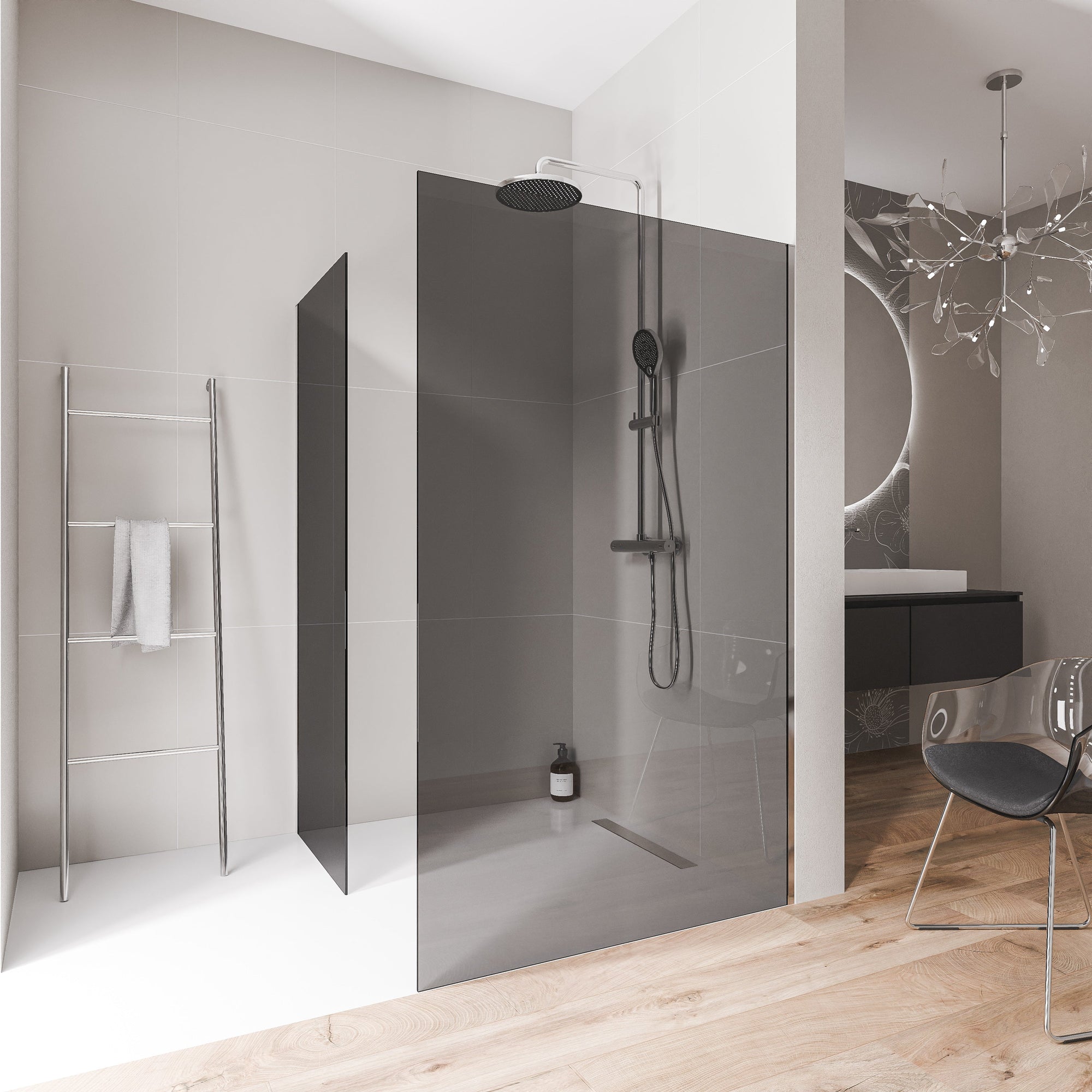 Parois de douche à l'italienne EX102 - Verre nano 10 mm gris fumé