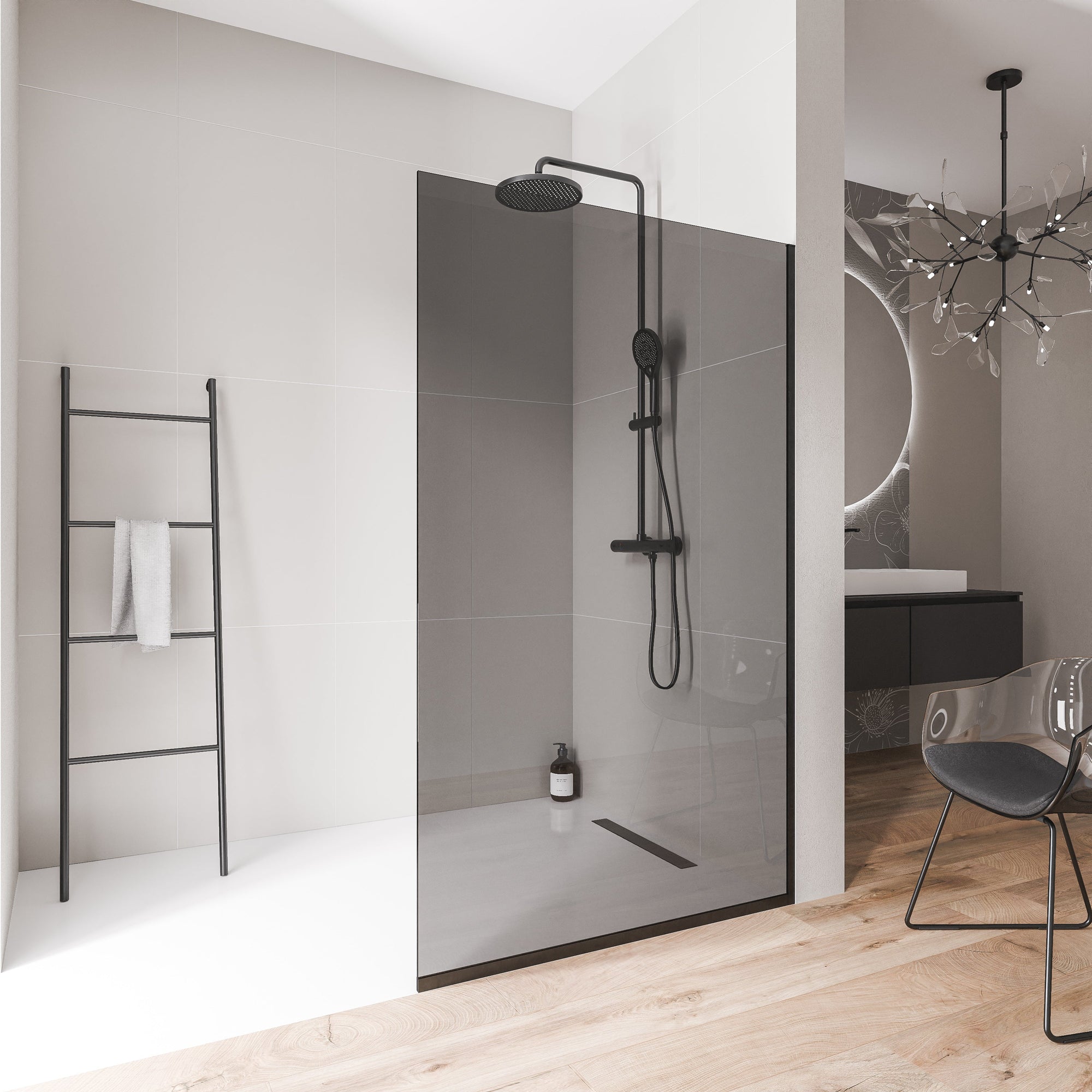 Paroi de douche à l'italienne EX102 - Verre nano 10 mm gris fumé