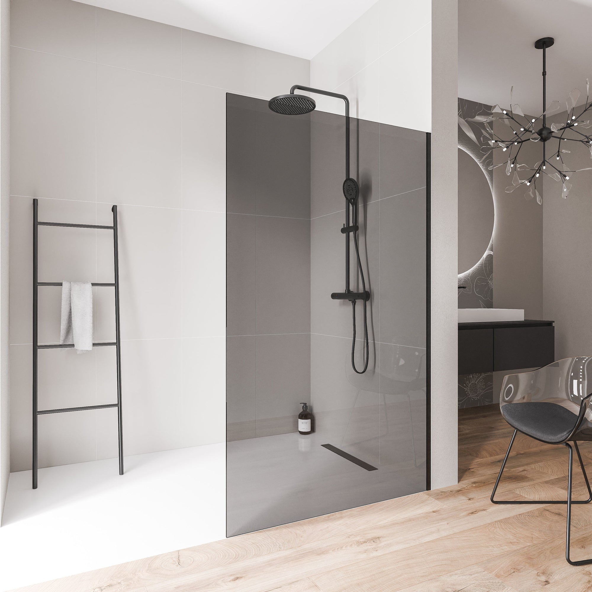Paroi de douche à l'italienne EX102 - Verre nano 10 mm gris fumé