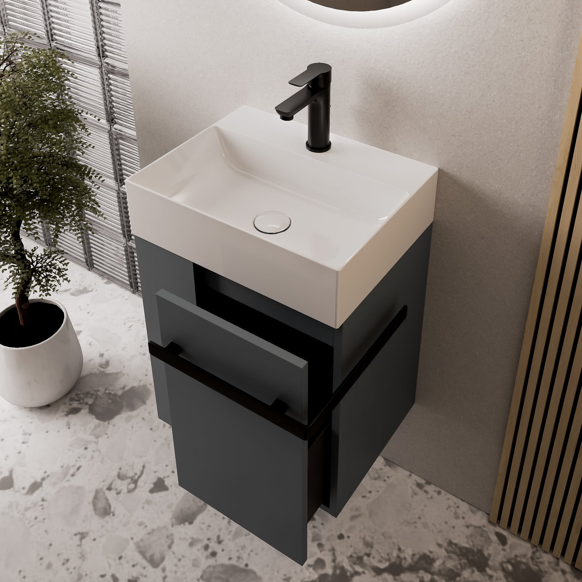Ensemble de meubles de salle de bain pour WC invités COMPACT 45 cm avec lavabo