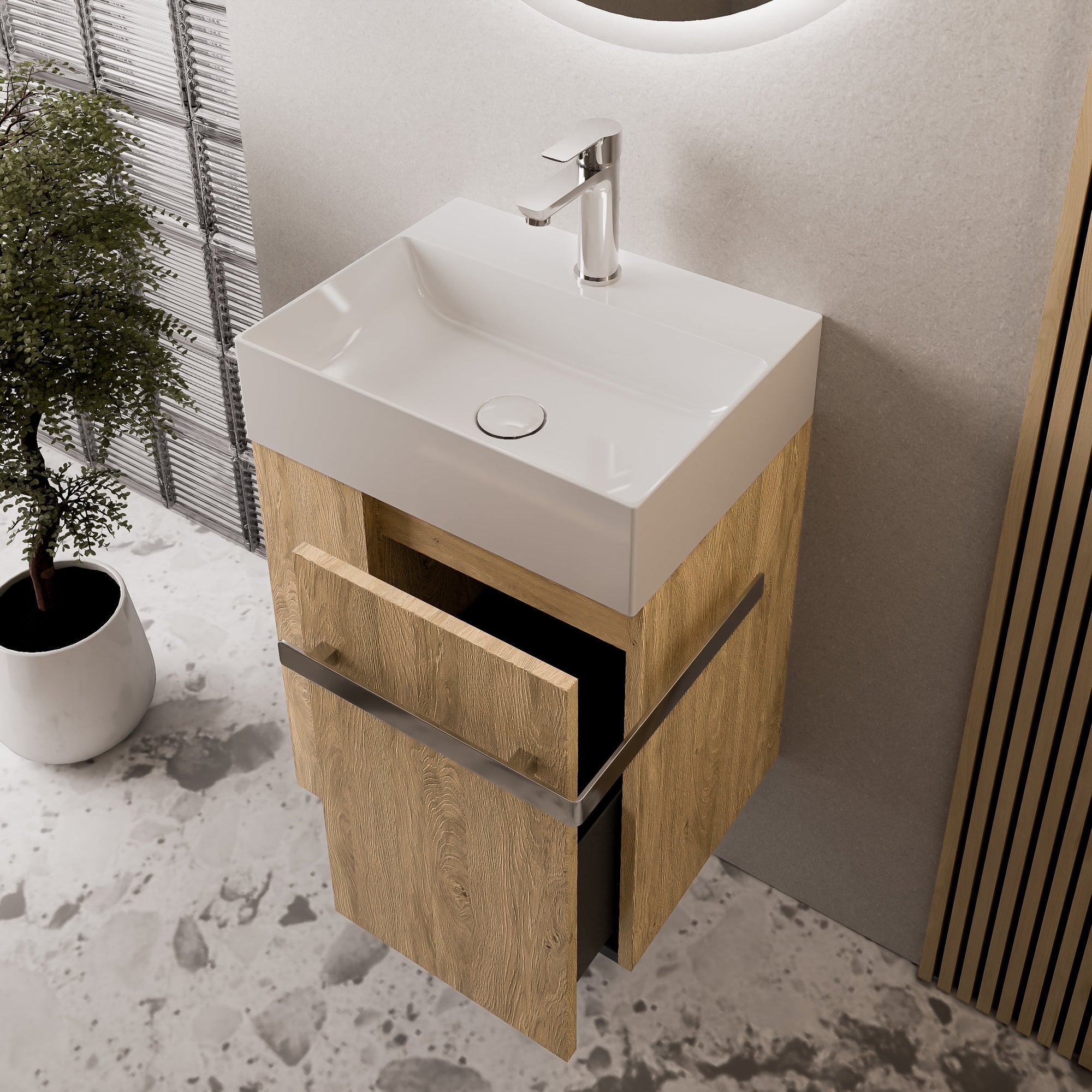 Ensemble de meubles de salle de bain pour WC invités COMPACT 45 cm avec lavabo