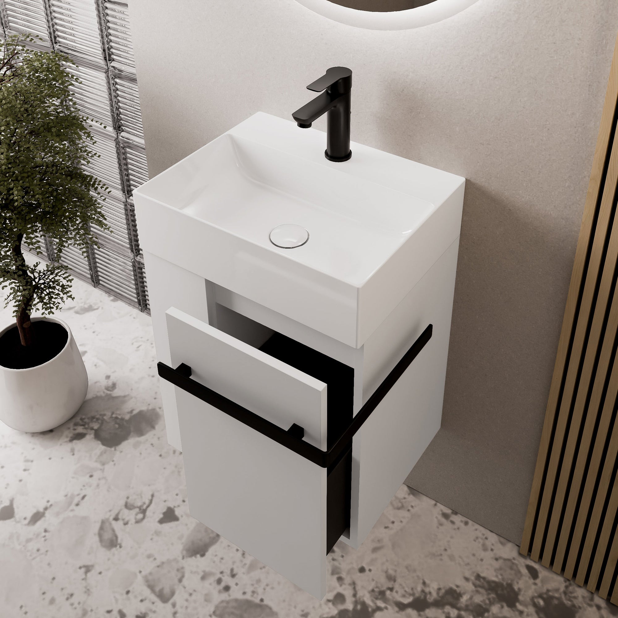 Ensemble de meubles de salle de bain pour WC invités COMPACT 45 cm avec lavabo