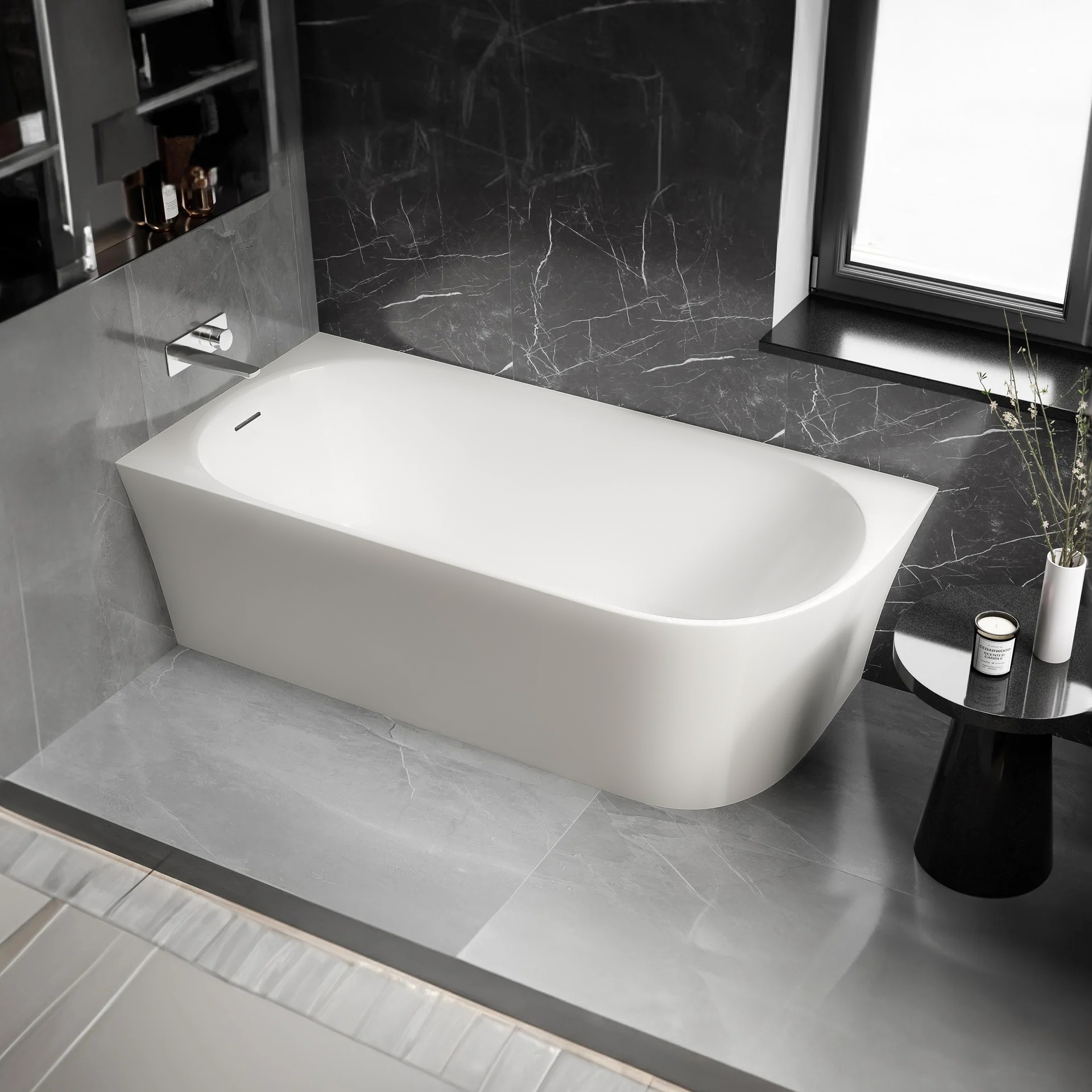 Baignoire d'angle semi-îlot NORA CORNER - Acrylique